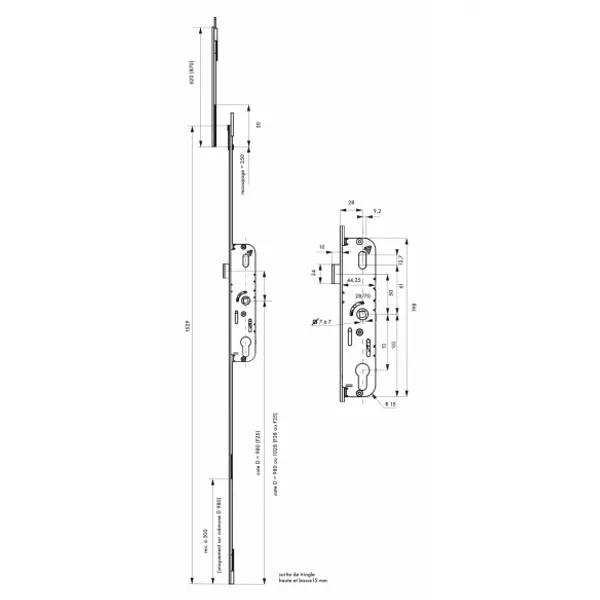 Boitier de serrure enc. Fenster à cylindre pour porte fenêtre, axe 35mm, 2pts, H. 1530mm, G-22782-15-0-1 - FERCO by THIRARD