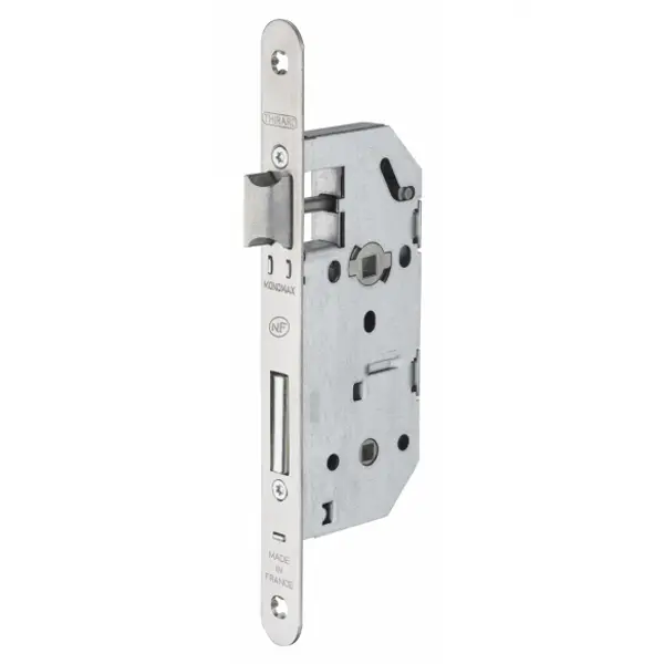 Serrure encastrable Monomax NF à condamnation pour salle de bain et toilette, axe 40mm, bouts ronds, têtière inox - THIRARD