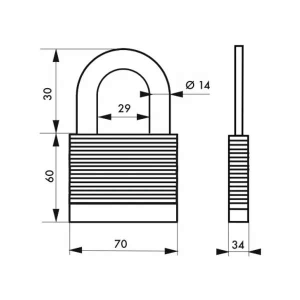 Cadenas à clé Fédéral Lock Protector, extérieur, acier, double verrouillage, 70mm, 2 clés - THIRARD