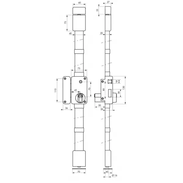 Serrure en applique Beluga A2P* à fouillot pour entrée, gauche, 3pts, Transit2 30x65mm, axe 45mm, blanc, 4 clés - THIRARD