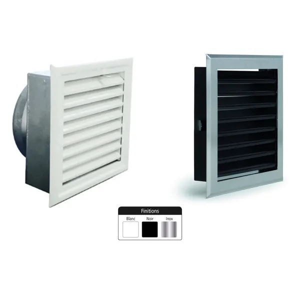 Grille de hotte à lamelles noire avec boîtier obturateur Ø150 mm - 200 x 200 mm - Joncoux