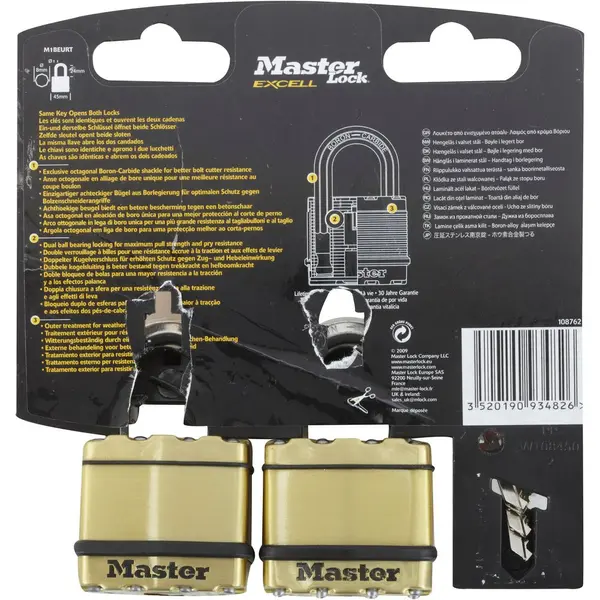 Lot de 2 cadenas à clé en acier laminé, MASTER LOCK, l.45 mm - MASTER LOCK