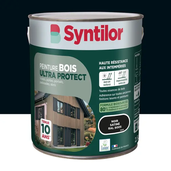 Peinture exterieure bois Ultra protect SYNTILOR noir satine 2.5l - SYNTILOR
