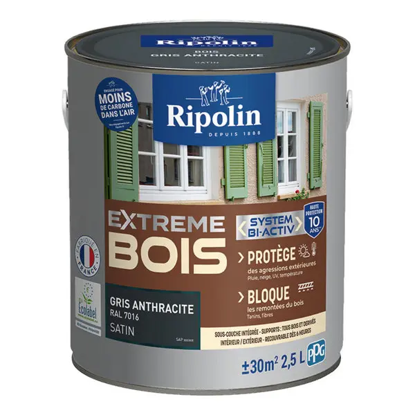 Peinture bois intérieur et extérieur satin 2,5 L gris anthracite