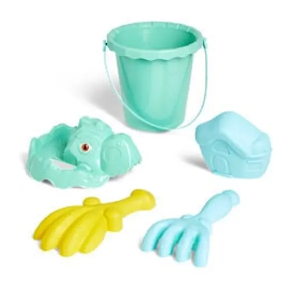 Seau de plage garni dinosaure 5 pièces vert bleu jaune
