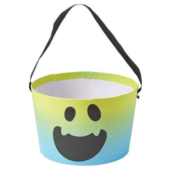 Seau à bonbons Halloween fantôme bleu et vert Ø19xH12cm
