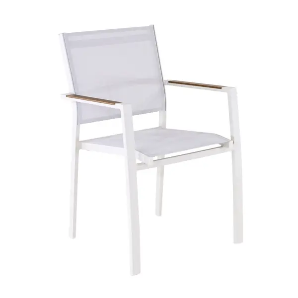 Fauteuil empilable - GAMES - Aluminium époxy crème - Toile TPEP - Accoudoirs Heat look chêne - PROLOISIRS
