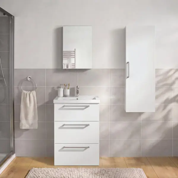 Meuble sous-vasque à poser blanc brillant IDALIE 60 x 86,5 x 45 cm