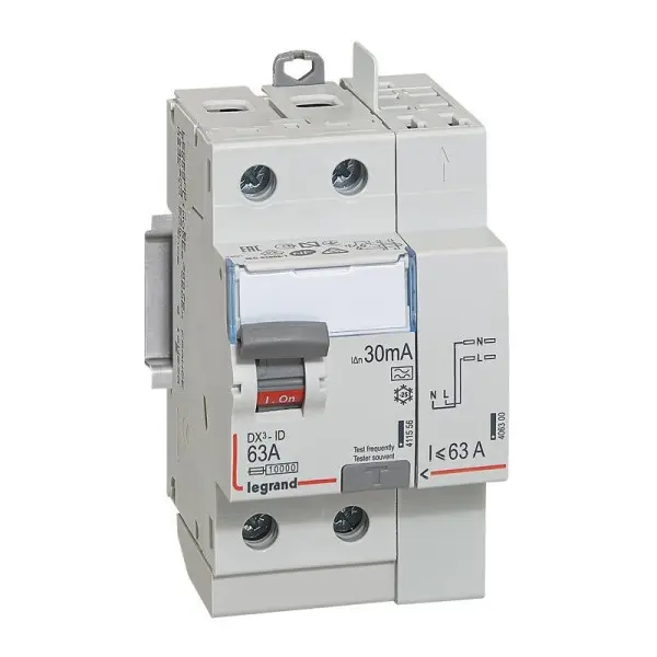 Interrupteur différentiel DX3-ID 30mA 63A Type A 2P 230V - LEGRAND - 411639