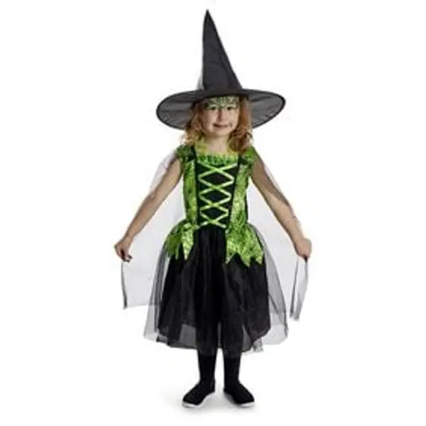 Déguisement enfant Halloween sorcière robe chapeau noir vert 7/10ans