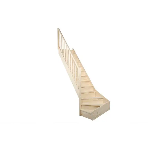 Escalier 1/4 tournant gauche prémonté sapin + rampe "Elma"