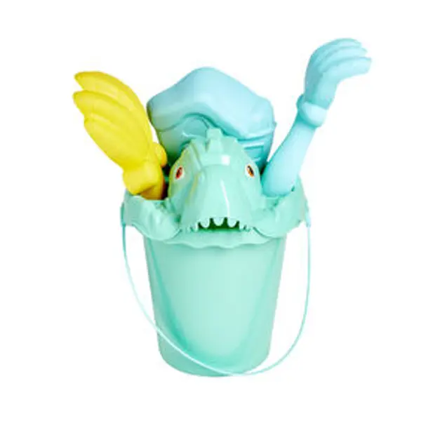Seau de plage garni dinosaure 5 pièces vert bleu jaune