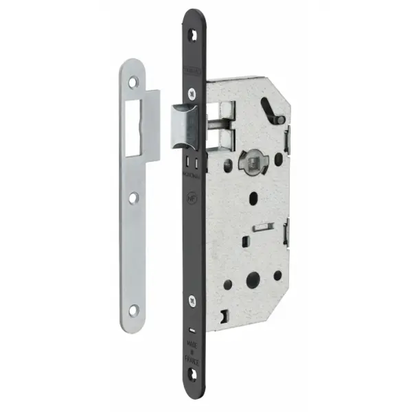 Serrure encastrable Monomax NF pour porte intérieure, axe 40mm, bouts ronds, têtière noire - THIRARD