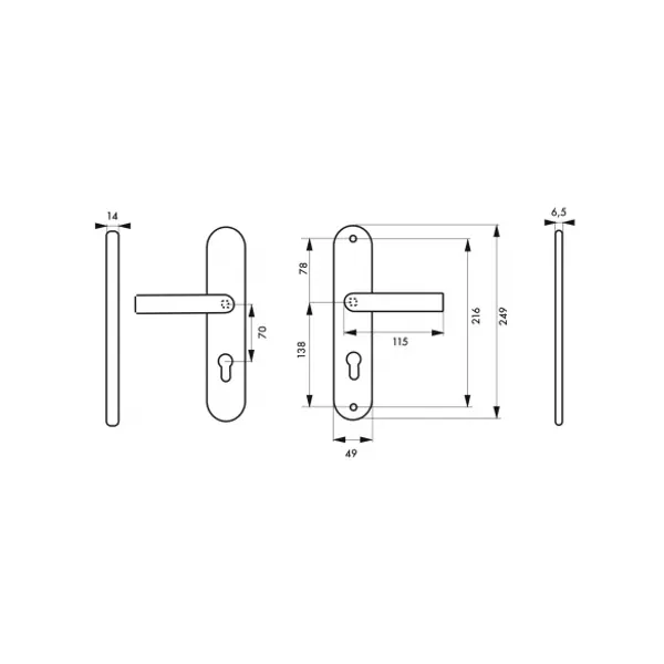 Ensemble poignées de sécurité pour porte d'entrée, béquille double, entr'axe de fixation 216mm, argent - THIRARD