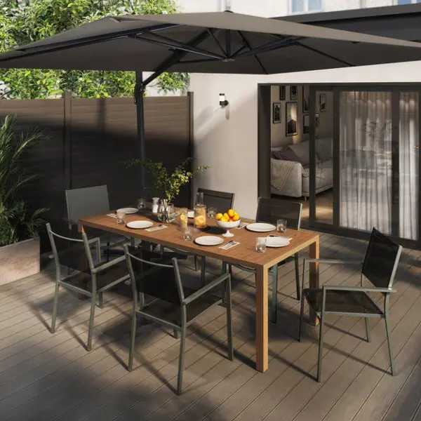 Table de jardin aluminium effet bois rectangulaire OLIVARA 201 x 90 cm