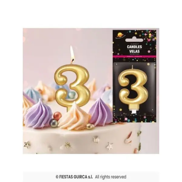 Vela Cumplea?Os N? 3 Oro R-3283