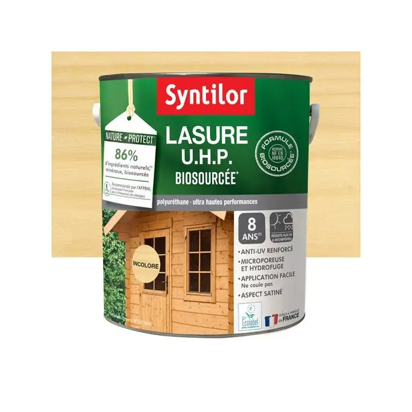 Lasure SYNTILOR U.H.P. biosourcee nature protect 8 ans incolore satiné 5 L - SYNTILOR
