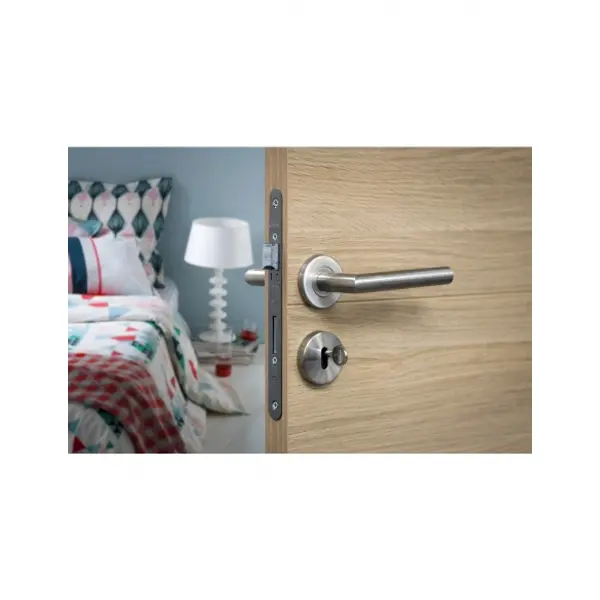 Serrure encastrable Monomax NF à clé pour porte de chambre, axe 40mm, bouts ronds, têtière inox, 1 clé - THIRARD
