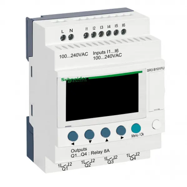 SR3B101FU Schneider - Automate Zelio Logic - relais intelligent 10 E/S extensibles - 100 à 240Vca - horloge + afficheur