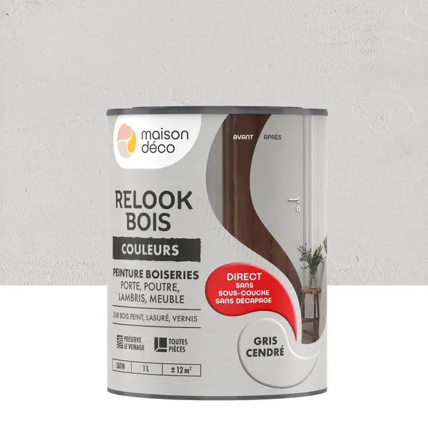 Peinture Relook bois MAISON DECO, gris cendre satine, 1 l - MAISON DECO