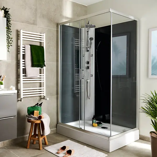 Cabine de douche hydromassante "Onega" - Gris - L. 80 x l. 120 x H. 225 cm