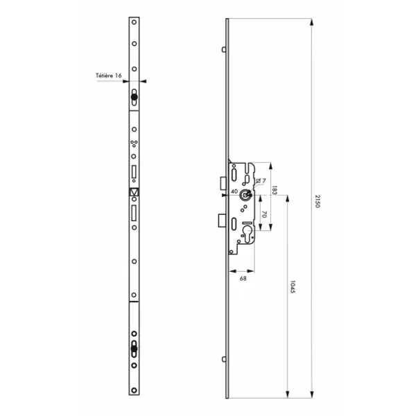 Boitier de serrure enc. Fercomatic à cylindre pour porte d'entrée, axe 40mm, 3pts, H. 2150mm, 6-33164-03-0-1 - FERCO by THIRARD