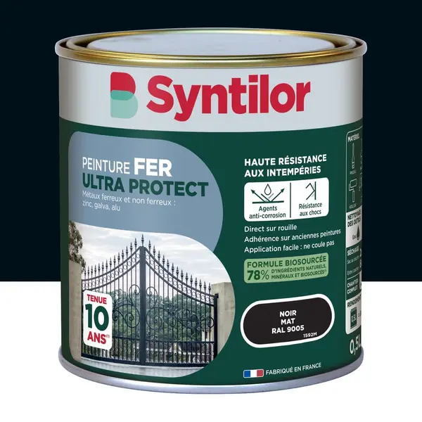 Peinture exterieure fer, aluminium Ultra protect SYNTILOR noir mat 0.5l - SYNTILOR