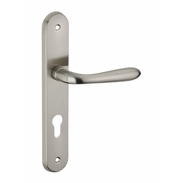 Ensemble de poignées pour porte d'entrée Athena à cylindre, carré 7mm, entr'axes 195mm, nickelé brossé - THIRARD