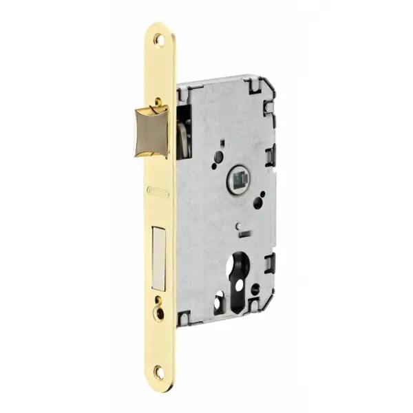 Boitier de serrure encastrable à cylindre pour porte d'entrée, axe 50mm, bouts ronds, laitonné - THIRARD