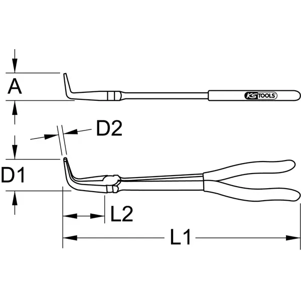 Pince à bec demi-rond coudée 90°, extra-longue, L. 270 mm