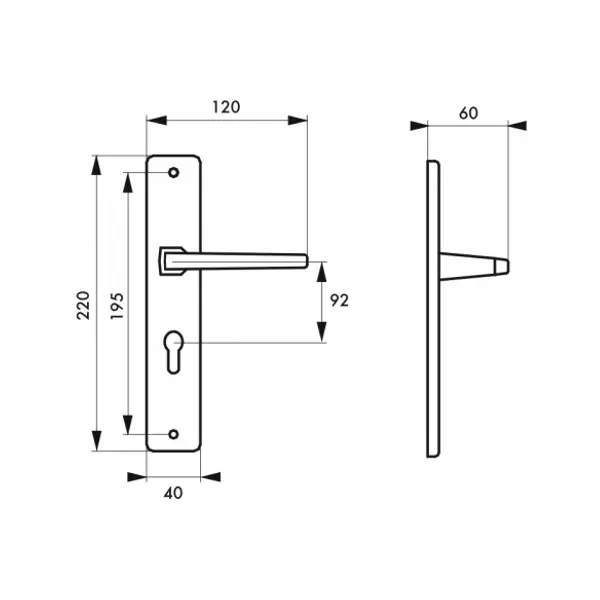 Ensemble de poignées pour porte d'entrée Picardie trou de cylindre, carré 7mm, entr'axes 92mm, couleur champagne - THIRARD