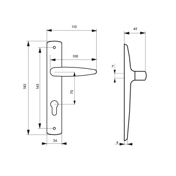 Ensemble de poignées pour porte d'entrée Abbeville trou de cylindre, carré 7mm, entr'axes 165mm, chromé - THIRARD