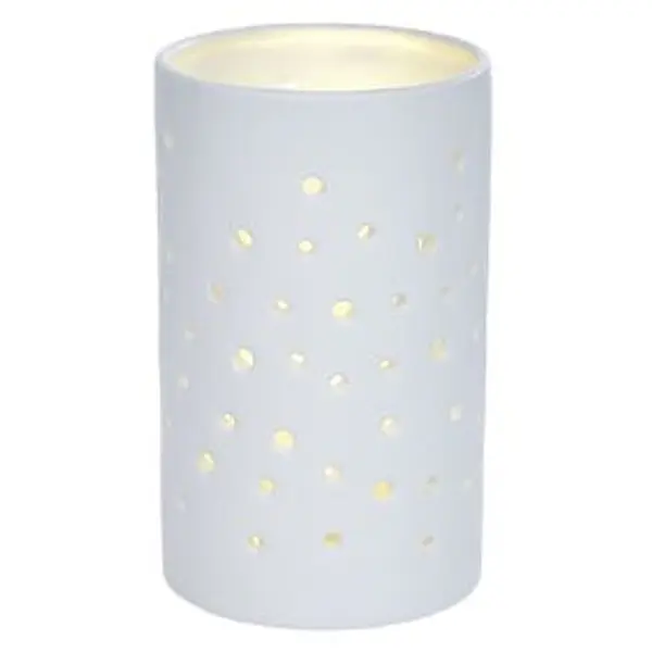 Bougeoir LED en céramique ajouré blanc Ø7,8xH10,5cm