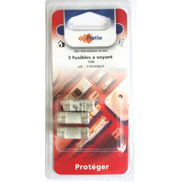 3 fusibles a voyant 10.3x25.8 mm - 10A - PROFILE