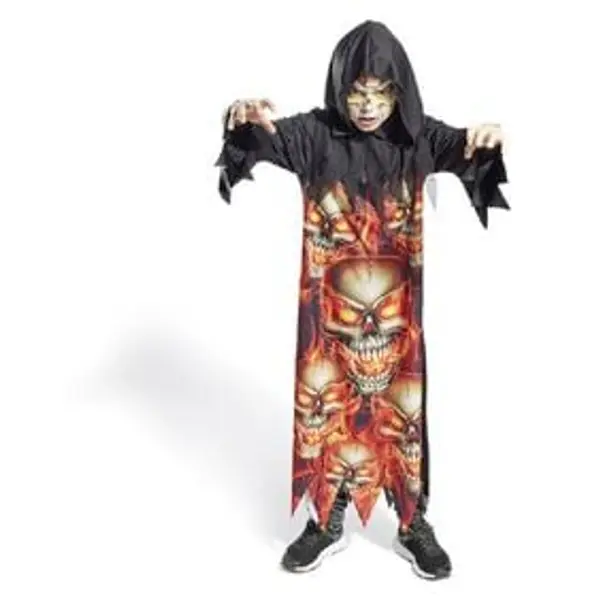 Déguisement enfant Halloween gardien tunique crâne flamme 11/14ans