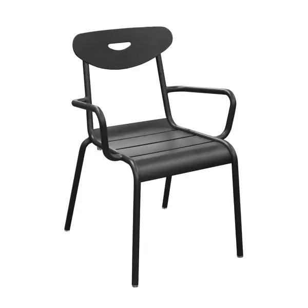 Fauteuil lounge empilable en aluminium - SMILEY - Structure tube rond Ø 25 mm - Coloris graphite - PROLOISIRS