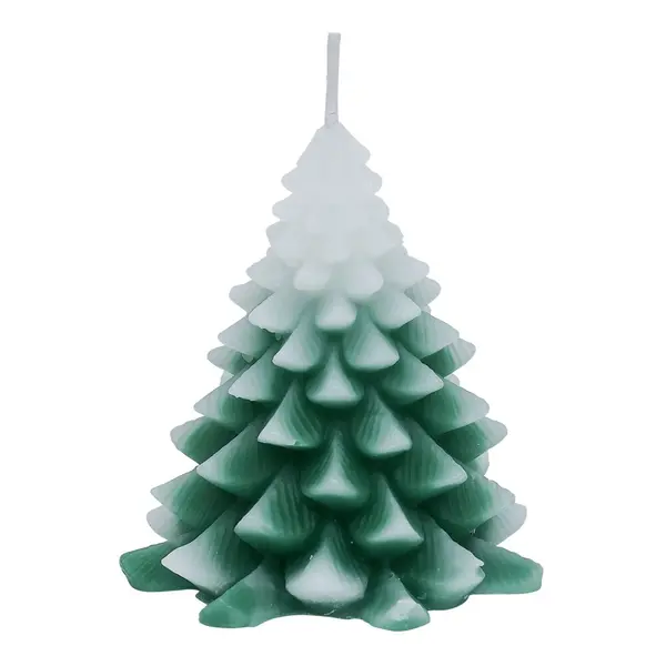 Bougie sapin Noël vert et blanc Ø7xH9cm
