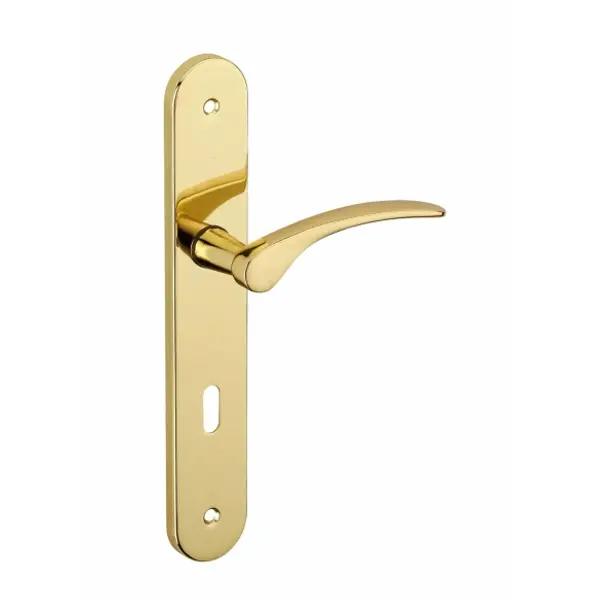 Ensemble de poignées pour porte de chambre Dionysos trou de clé, carré 7mm, entr'axes 195mm, laitonné - THIRARD