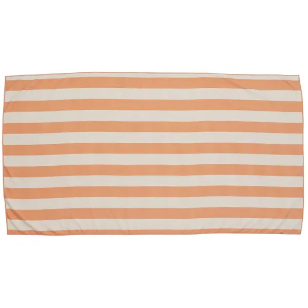 Serviette de plage microfibre marinière blanc et corail 1 personne