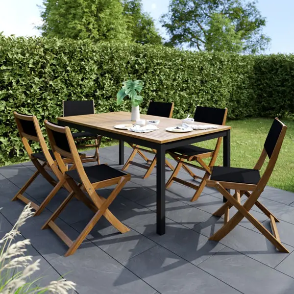 Table acacia/aluminium extensible 8 places "FASIA" - L. 180 à 240 x l. 100 x H. 75 cm.