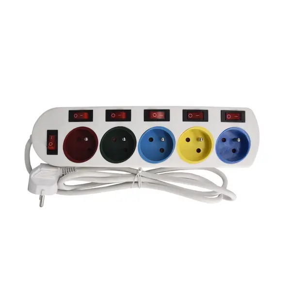 Multiprise 5P 2P+T 16A avec repères couleurs, 6 interrupteurs - Gao