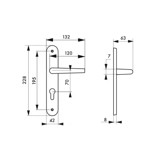 Ensemble de poignées pour porte d'entrée Pelope trou de cylindre, carré 7mm, entr'axes 195mm, argent - THIRARD