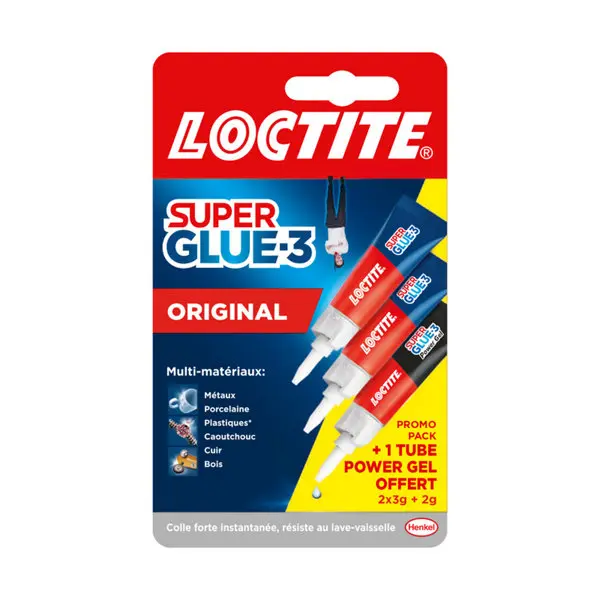 Lot de 2 colles cyanoacrylates superglue-3 liquide universal tube 3 g + 1 power gel 2 g gratuit