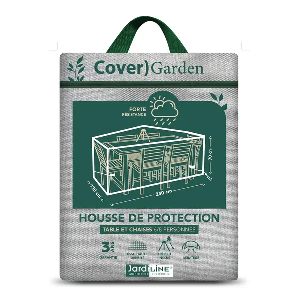 Housse de protection - Cover Garden - pour table rectangulaire 6 à 8 personnes avec chaises - 240 x 130 x 70 cm - Jardiline