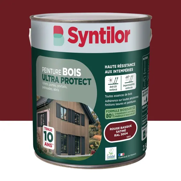 Peinture exterieure bois Ultra protect SYNTILOR rouge basque satine 2.5l - SYNTILOR