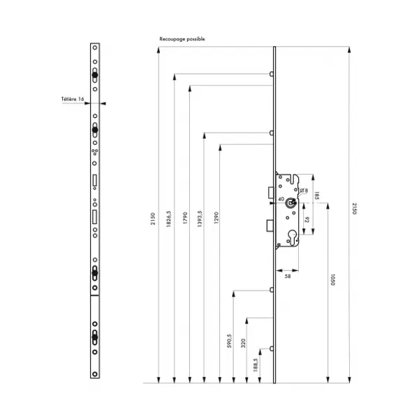 Boit. de serr. enc. Secury à cylindre pour porte d'entrée, axe 40mm, 5pts, car. 8, H. 2285mm, 6-26460-01-0-1 - FERCO by THIRARD