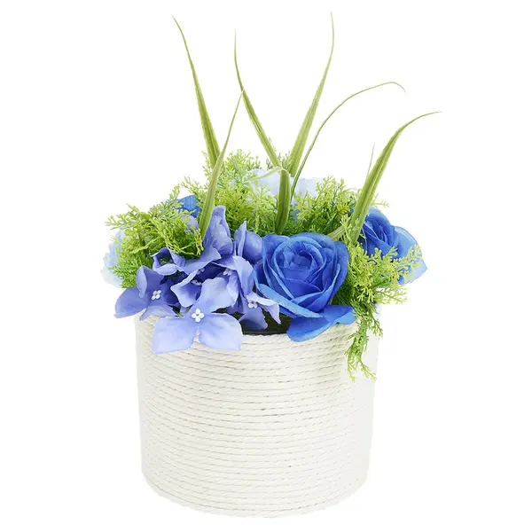 Pot corde rose et hortensia artificiel Ø20xH22cm