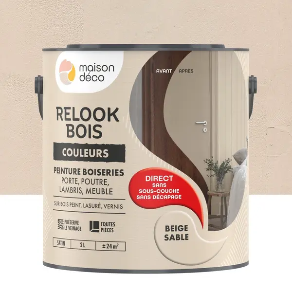 Peinture Relook bois MAISON DECO, beige sable satine, 2 l - MAISON DECO