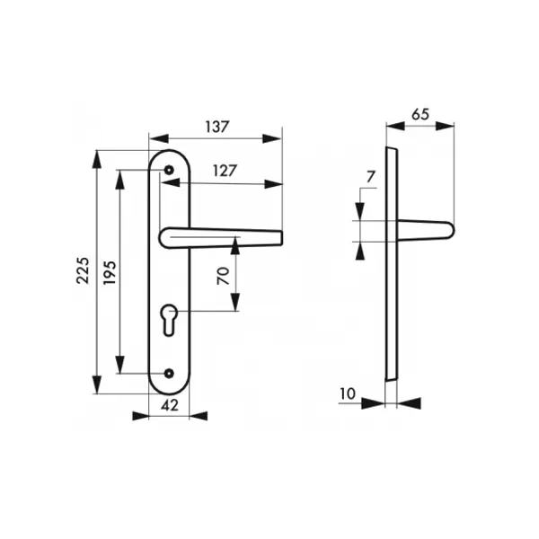 Ensemble de poignées pour porte d'entrée Poseidon trou de cylindre, carré 7mm, entr'axes 195mm, inox brossé - THIRARD