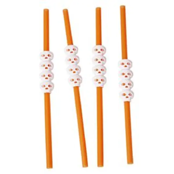 Paille plastique Halloween décor crâne x4